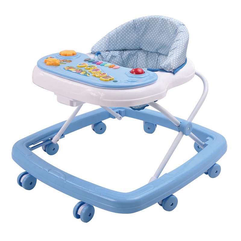 2-in-1 Foldable Baby Walker With Attractive Music Toy Tray Sky Blue