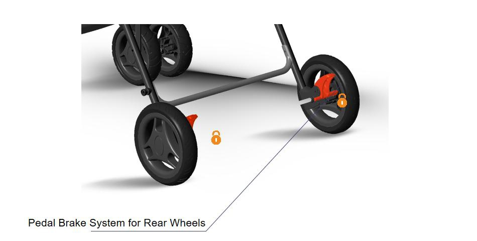 Baby Stroller With Pedal Brake System For Rear Wheels