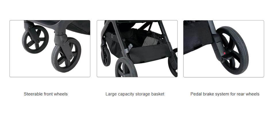 Baby Stroller With Pedal Brake System For Rear Wheels